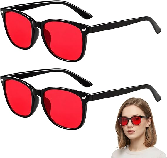 Red Light Glasses, Blue Light Blocking Glasses Men, Computer and Gaming Glasses with Red Lenses, Migraine Relief Eyewear for Screen Time, Two Pairs Included with Black Frame