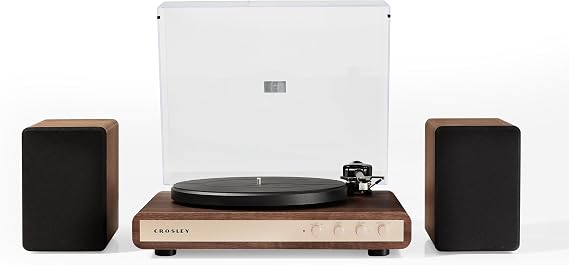 Crosley C65 Record Player with Speakers, Record Player Shelf System, Walnut