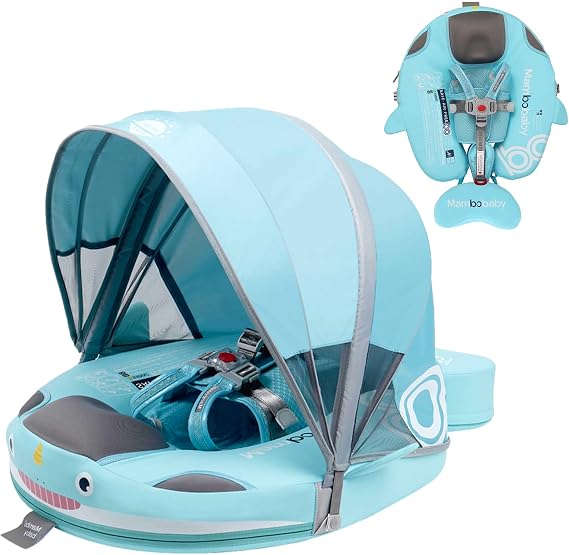 Mambobaby 浮き輪 キャノピー付き UV保護 安全バックル付き 反転テール水泳トレーナー 幼児プールフロート Narwhal Green-48CMRURBKMH01