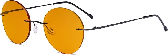 Eyekepper Frameless Blue Light Blocking Glasses with Orange Tinted Lens for Sleeping - Round Rimless Computer Reading Glasses Men Women Black +0.50