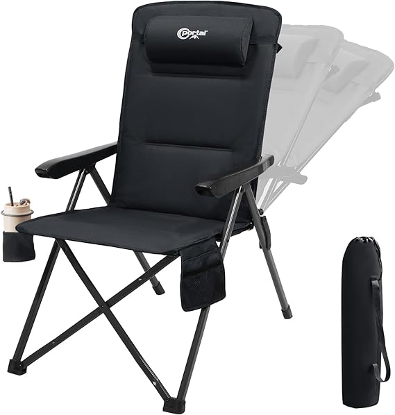 Portal Camping Chair Recliner for Adults Folding Garden Chair Heavy Duty High Back with Adjustable Pillow Oversized Load 160KG Comfy Padded Deluxe Luxury Collapsible Deck Chair for Dining Caravan