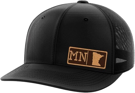 Greater Half Minnesota Leather Patch Trucker Hat USA Made Adjustable Snapback Mesh Cap Homegrown 6-Panel Mid Profile