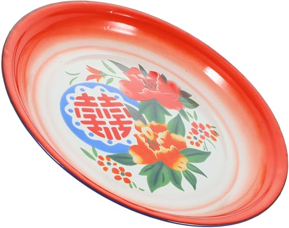 PRETYZOOM 2pcs Vintage Enamel Plate Chinese Enamel Dishes ware Serving Plate s Round Serving Tray Appetizer Dish Multifunctional Dining Table Fruit Stand 9.82inches