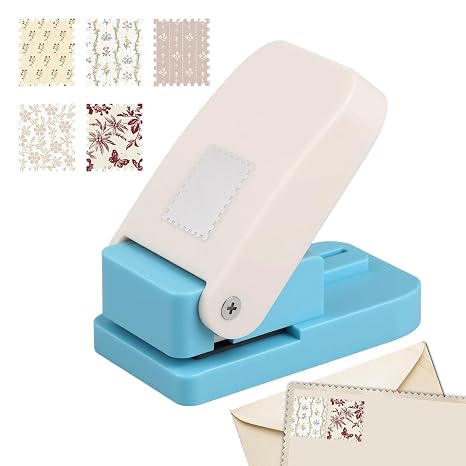 Rectangular Postage Stamp Punch 1X0.8 inch Stamp Square Paper Punchs Cutter Portable Lever Action Craft Hole Puncher for Paper Crafting Card Making Scrapbooking DIY Tab Making Arts Crafts