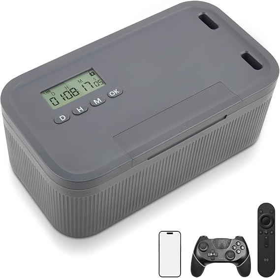 Timed Lock Box, Phone Lock Box with Timer, Unplug from Phones, Video Games, Social Media, Snacks & Cravings, Safe Timer Locker, Self-Control Lockable Storage Boxes for Better Habits (Grey)