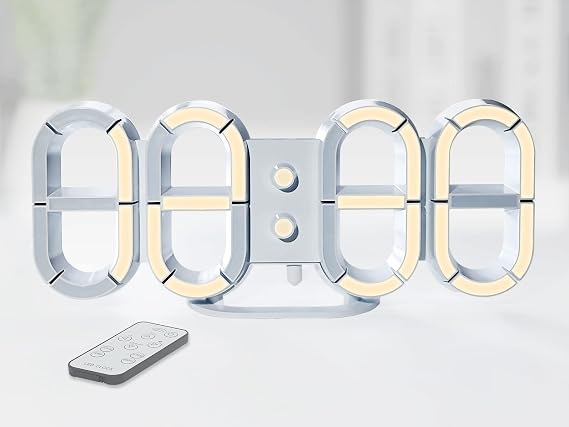 KOSUMOSU Digital Clock 3D Led Wall Clock 9.7" Desk Clock Led Clock for Living Room Bedroom,Remote Control 12/24H Temperature Nightlight Large Display
