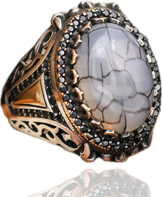 Agate Aqeeq Men Ring, Men Silver Ring 925, Gray Aqeeq Ring Men, Turkish Ring Man, Ring With Stone, Gemstone Ring For Men