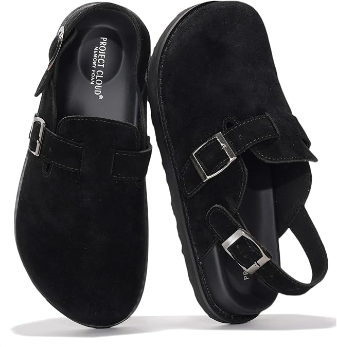 Project Cloud 100% Genuine Leather Womens Cork Footbed Clogs for Women
