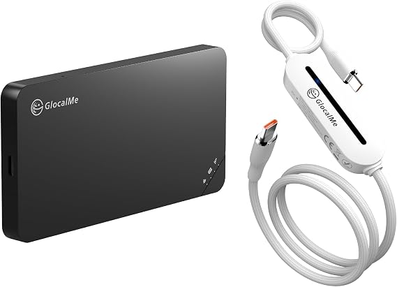 GlocalMe UniCord Charging Cable with 4G WiFi Mobile Hotspot and 8GB Datas + U3 4G LTE Mobile Hotspot Device