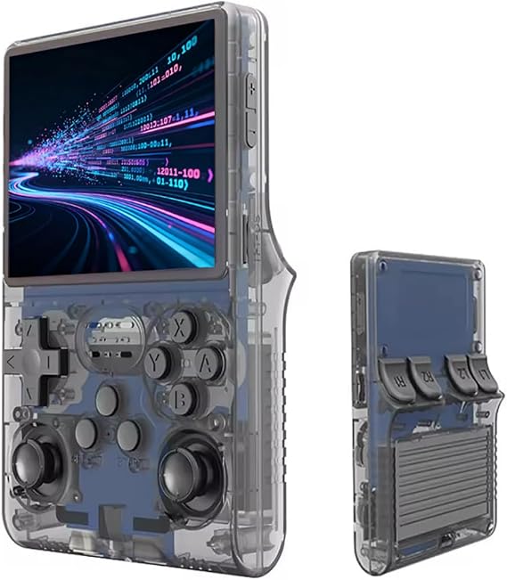 R40S Pro ハンドヘルドゲーム機、ミニレトロゲーム機、3.5インチIPSスクリーン内蔵30エミュレーター、256GB SDカード、3800mAhバッテリー、メニューは英語、ポルトガル語、韓国語、中国語などをサポート 透明ブラック, 64GB