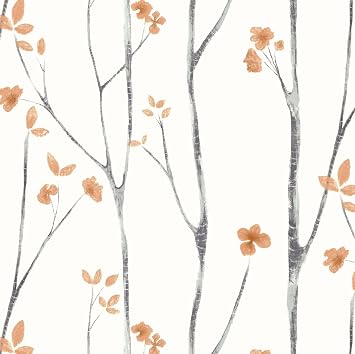 Timeet Boho Peel and Stick Wallpaper Floral Wall Paper Tree Contact Paper White and Orange Clearance Removable Self Adhesive Thicken Eco-Friendly Deacoral Bedroom Bathroom 16.14"x78.7"