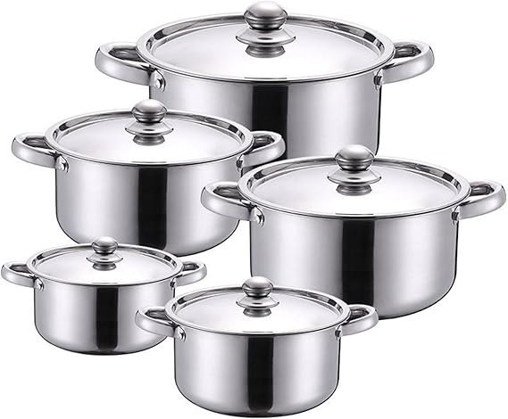 Stainless Steel Cookware Set,10-Piece Pots and Pans Sets with Lids,Double Handle Pot for Home Cooking Pot Set,Kitchen Induction Cookware Set, Works with Induction/Electric and Gas Cooktops