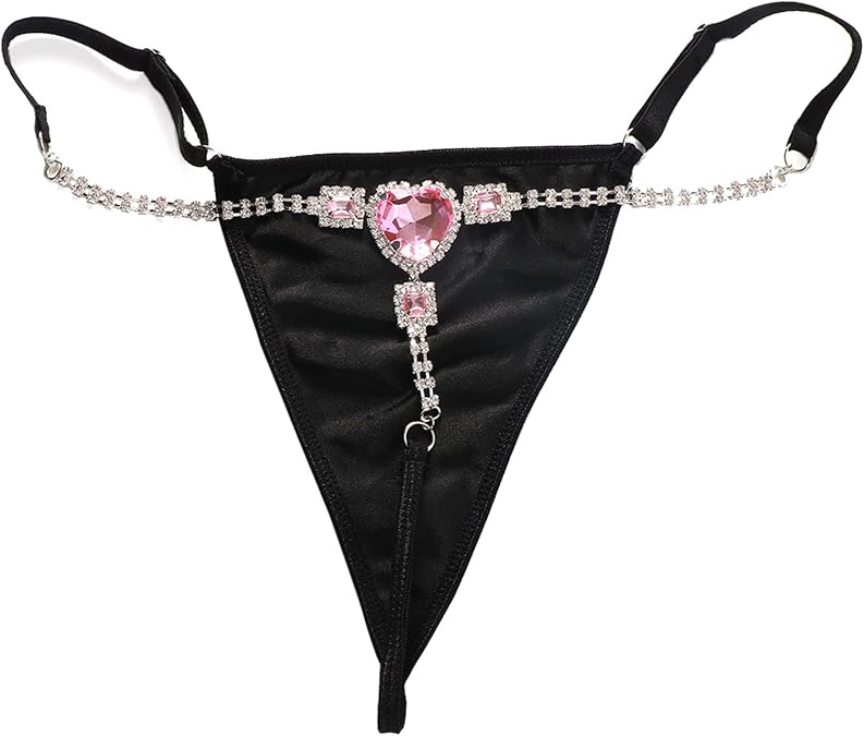 Summer Rhinestone Waist Chain Jewelry Crystal Thong Panties Elastic G String Rave Rhinestone Thong Underwear Bikini Crystal Waist Belly Chain for Women (Silver)