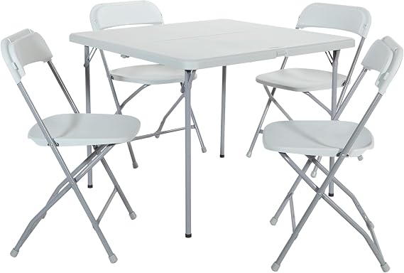 Office Star Resin 5-Piece Folding Square Table and Chair Set, Light Grey