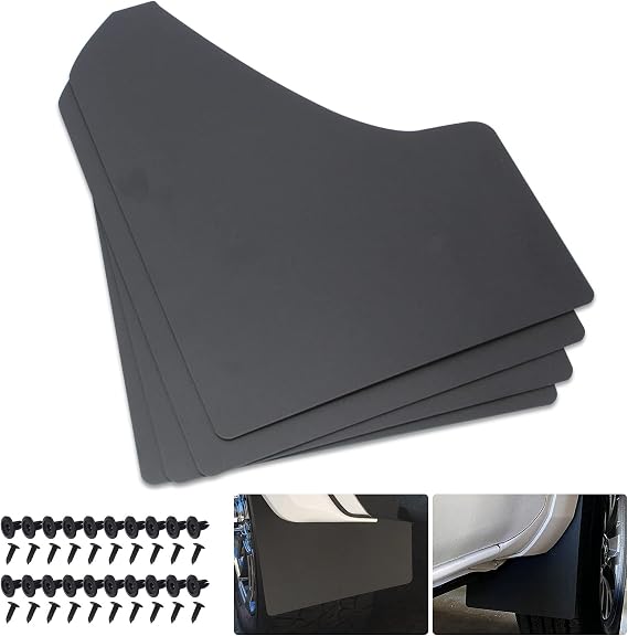 SUNPIE Car Mud Flaps Universal Fit Black Splash Guards (4 Pack) with 20 Pieces 6mm Fastener Rivet Clips