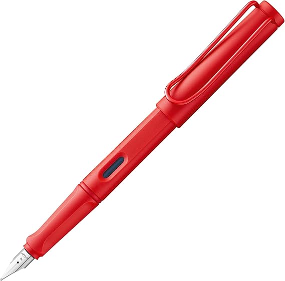 Lamy safari strawberry Fountain Pen with Ergonomic Handle and Polished Steel Nib in Line Width EF Robust ASA Plastic Includes T 10 Blue Ink Cartridge Right-Handed