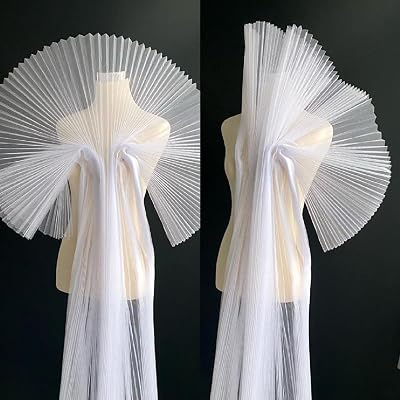Ruffled Lace Trims 1 Yards, Pleated Lace Fabric Trim, Organza Ruffled Fabric Chiffon Tulle Border for Sewing Dress Bag Costume Decoration Trimming Craft White
