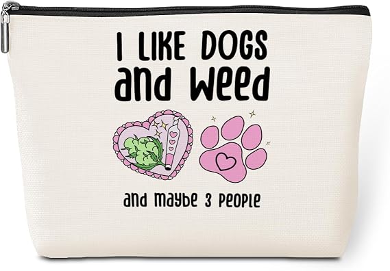 Funny Makeup Bag Weed Gifts Dog Gifts Weed Accessories Green Leaves Decor Dog Mom Christmas Birthday Friendship Gifts for Women Friends Dogs Lovers Her Girl Niece Mothers Day Travel Toiletry Bag