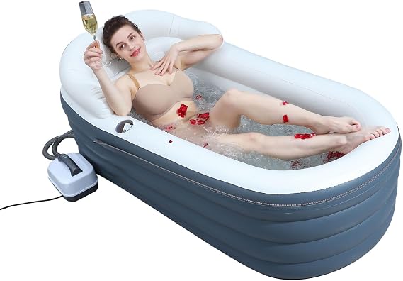 Inflatable Bathtub with 6 Levels of Massage Bubbles and Ambient Lighting