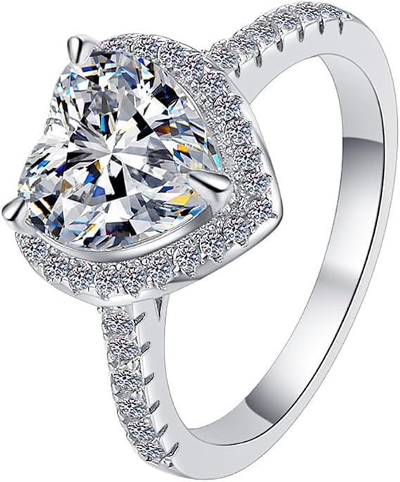Heart Ring Fashion Jewelry 925 Sterling Silver Full Shiny CZ Crystal Diamond Love Heart Shape Engagement Wedding Ring Size 5-11 for Women(7)