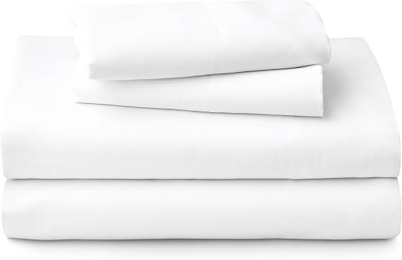 Welhome 100% Cotton Percale 4-Piece Queen Size Solid Bed Sheets Set, 1 Fitted, 1 Flat Sheet with 2 Pillowcases, White