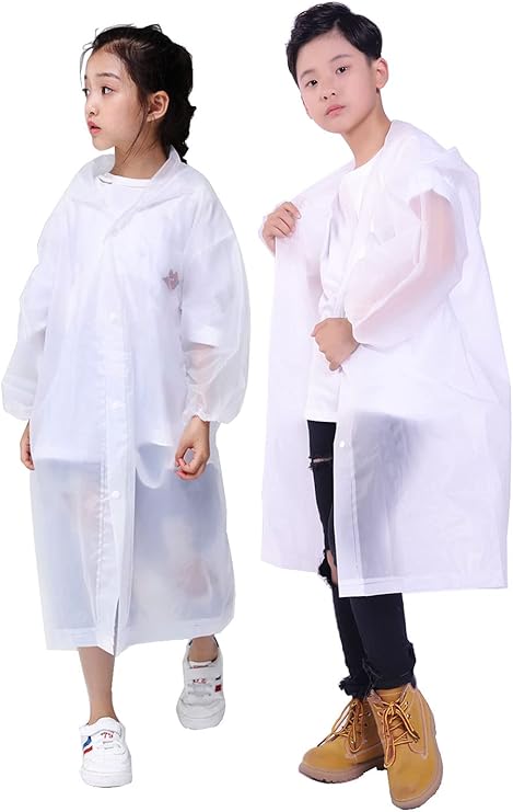 HLKZONE Rain Ponchos for Kids, [2 Pack] Reusable Raincoats for Boys and Girls Waterproof Kids Rain Jacket Rain Gear with Hood