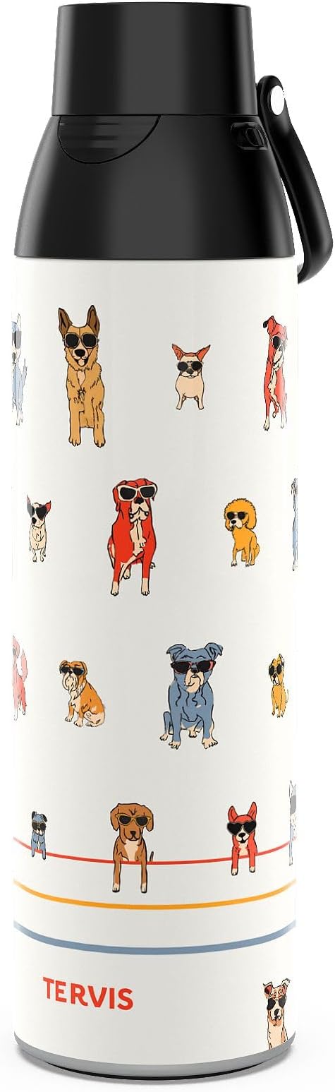 Tervis Venture Water Bottle Dog Paws and Shades Triple Insulated Tumbler Travel Cup Keeps Drinks Cold & Hot, 26oz, Stainless Steel