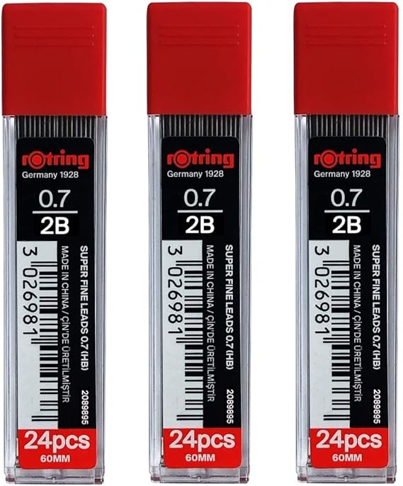 rOtring 0,7 mm 2B Süper Polimer Kalem Kurşun - 3'lü Paket - Toplam 72 Kurşun - Mekanik Kurşun Kalemler için Yedekler