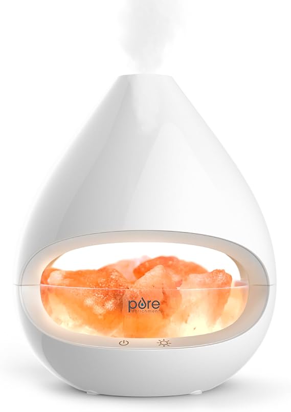 Pure Enrichment PureGlow Crystal - 2-in-1 Himalayan Salt Lamp & Ultrasonic Essential Oil Diffuser, Original Salt Therapy Lamp, 100% Pure Himalayan Salt, Ambient Glow, 160 mL 16-Hour Tank (White)