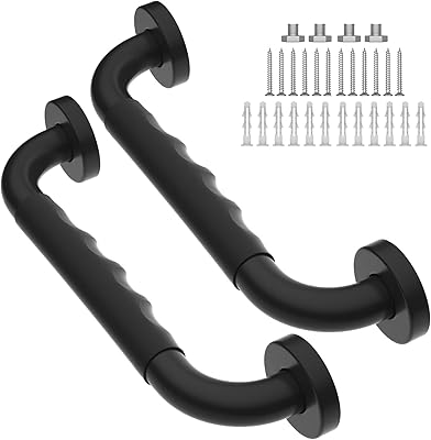 2 Pack 12 Inch Anti-Slip Shower Grab Bars wRubber Grip, iMomwee Stainless Steel Bathroom Wall Mount Matte Black Grab Bar Handle, Safety Balance Handrail, Handicap Elderly Senior Assist Bath Handle