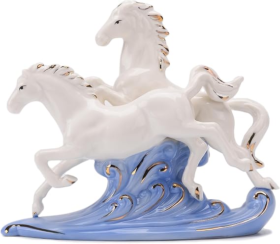 Ceramic Running Horse with Sea Wave Statue