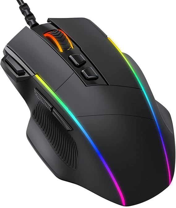 Gaming Mouse, Dacoity Ergonomic RGB Mouse 8000 DPI (5 Levels), 8 Programmable Buttons, 7 Customizable RGB Lighting Modes, USB