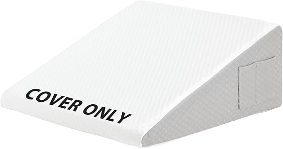 Ruqmuis Wedge Pillow Cover with Zipper, Bed Wedge Pillow Case with Side Pocket, Removable&Washable Wedge pillowcase Protector, Wedge Pillow Replacement for 24"x24"x10", White/Grey(Pillow Not Included)