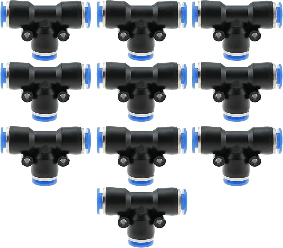 10PCS Pneumatic Tee Push On Fittings 6mm OD Plastic Air Hose Connector Distributor Industrial Hydraulics Pneumatics Plumbing Accessories