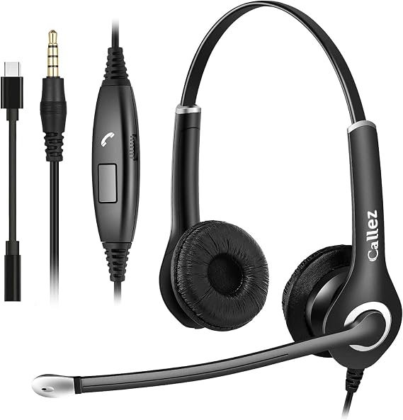 Callez PC Headset 3.5 mm Jack with USB C Cable and Microphone Noise Cancelling Stereo Kopfhörer Handy für iPhone Samsung Smartphone Laptop Computer Business Home Office Call Center Zoom Skype Klare Chat