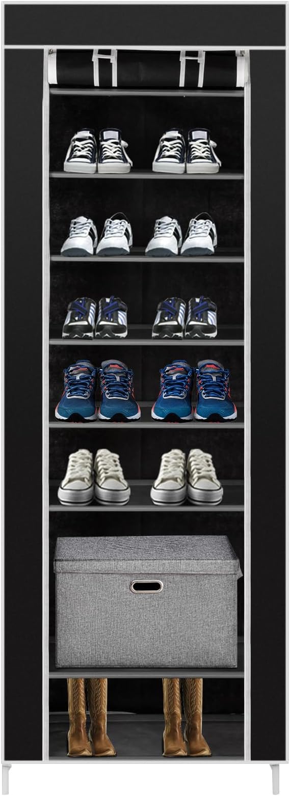 10 Tier 9 Grid Non-Woven Shoe Cabinet, Black