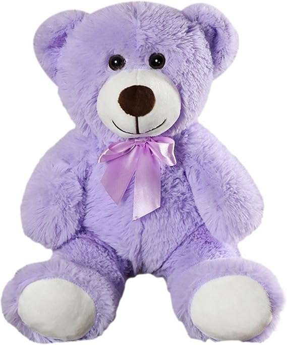 Pink Teddy Bear, Small Soft Plush Toy, Cuddly Companion for Kids Girls, Bedtime Emotional Support, for Birthdays and Nursery Decor, 25cm (C-purple)