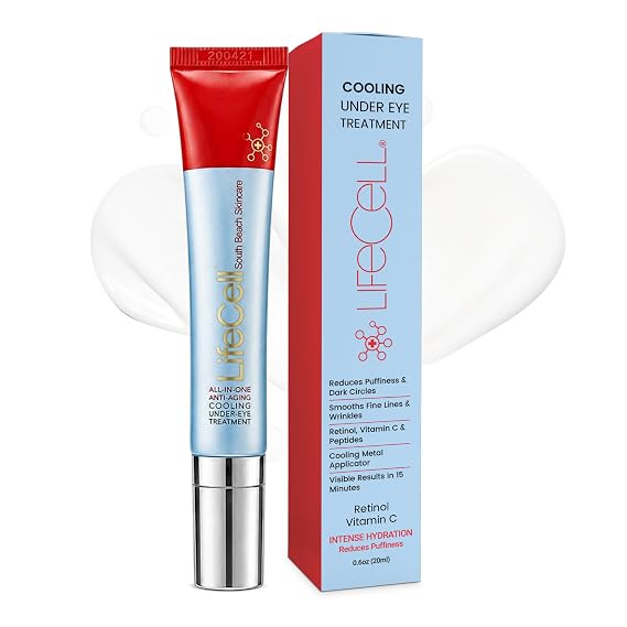 LifeCell All-in-One Under Eye Cream for Puffiness, Dark Circles & Wrinkles | With Eyeliss, Retinol, Vitamin C, Peptides, Hyaluronic Acid & Deanol Targets Crow's Feet, Cooling Applicator