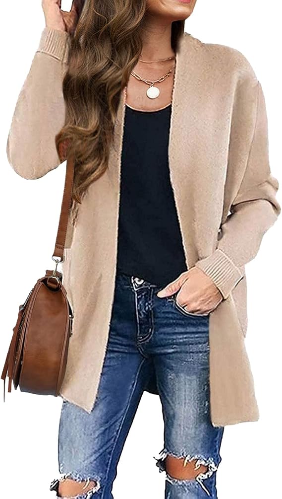 ZESICA Women's Spring Winter Long Sleeves Open Front Leopard Print Knitted Sweater Cardigan Coat Outwear