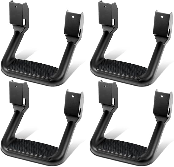 DNA Motoring 4 Pcs of Aluminum Side Hoop Steps, Universal Step Rails for Pickup & SUV & Truck, Non-Slip Stirrup Side Steps Assembly Compatible with Chevy GMC Toyota Ford, Black, SSTEP-BK-X2