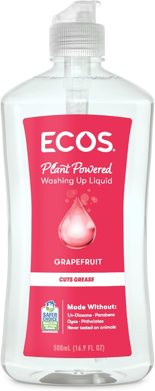 ECOS Washing Up Liquid - Plant Powered Dish Soap, Dishwashing Liquid Tough on Grease & Food Residue, Hypoallergenic & Vegan, Gentle on Hands, Grapefruit 500ml