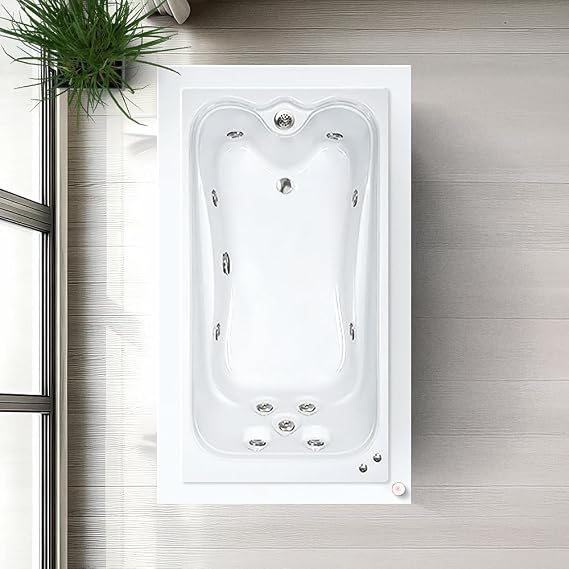 60 in. x 36 in. Elite Series Acrylic Rectangular Drop-In Whirlpool Bathtub with Reversible Drain in White - Includes 12.5 In-Line Heater