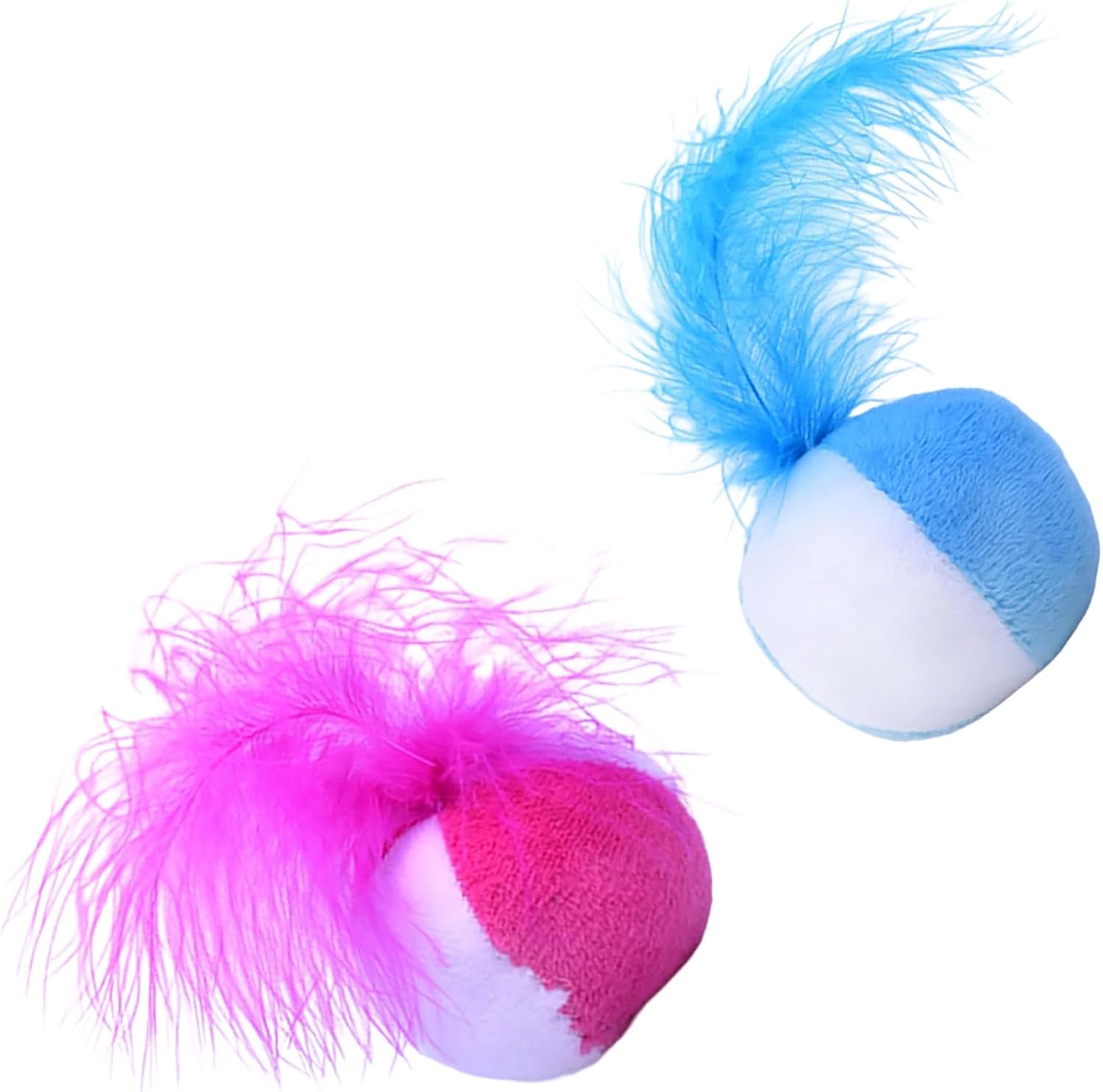 PONDON Interactive Cat Toy With Bell, 2 Pcs Cat Ball Toy, Fake Feather And Catnip Kitten Play Toy
