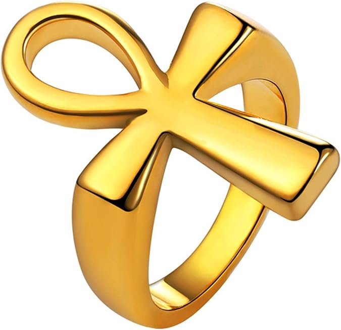 U7 Jewelry Ankh Rings Ancient Egyptian Eye of Ra Horus Ring Stainless Steel/Gold Plated/Black Color Egypt Symbol Rings for Men Women