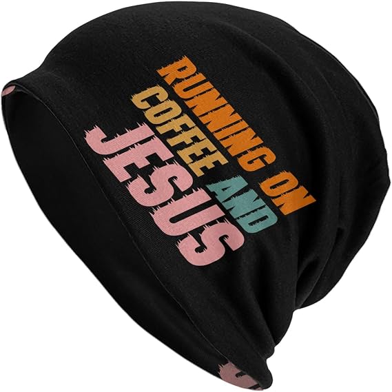 Running on Coffee and Jesus Beanie Hats for Men Women Knit Skull Cap Cuffed Beanies Warm Winter Hats