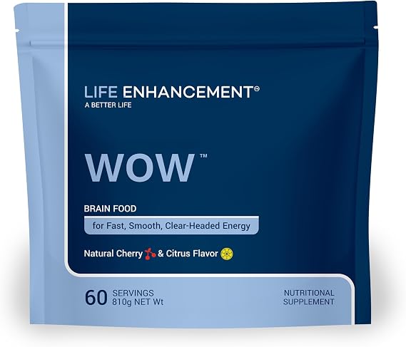 Life Enhancement Wow Drink Powder with B12, Niacin, Caffeine, Taurine, Phenylalanine, Vitamin C, More Multivitamin - Anti Aging Powder with Low-Calorie Brain Boost - 60 Servings