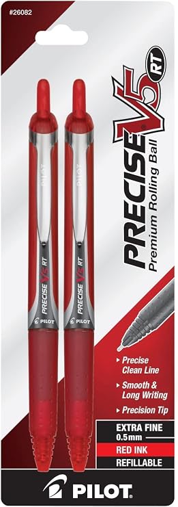 PILOT Precise V5 RT Rollerball Pens, Red, Pack of 2