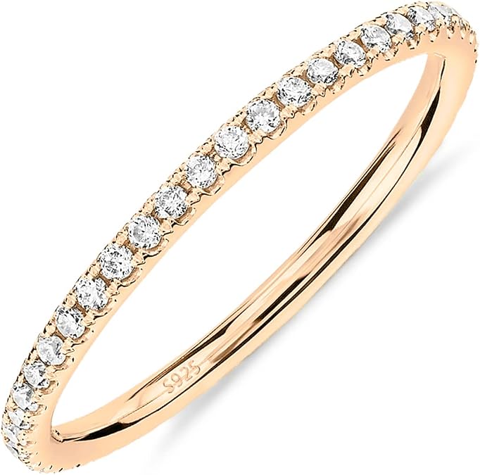 PAVOI Gold Plated Solid 925 Sterling Silver CZ Simulated Diamond Stackable Ring Eternity Bands for Women