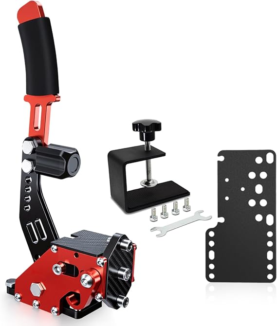 Upgraded PC Vibration Module Linear Handbrake For Logitech G25 G27 G29 G920 G923 Pro RS50;For Thrustmaster T500RS T300RS TGT Series PXN V99/V12/V10 Ultra Steering Wheel (Red, With Clamp and Plant)