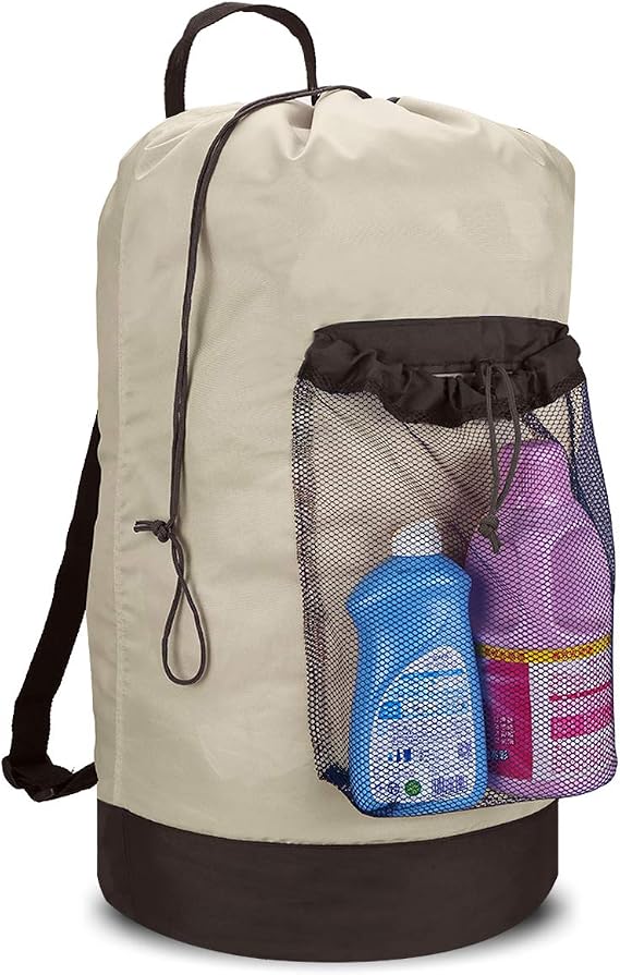 Dalykate Backpack Laundry Bag, Laundry Backpack with Shoulder Straps and Mesh Pocket Durable Nylon Backpack Clothes Hamper Bag with Drawstring Closure for College, Travel, Laundromat, Apartment